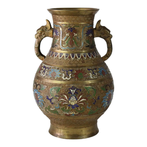 Antique Chinese Enameled Vase With Figural Handles, Signed Circa 1890