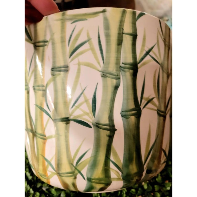 1990s Vintage Italian Large Painted Green Bamboo Decorative Flower Planter Pot For Sale - Image 5 of 8