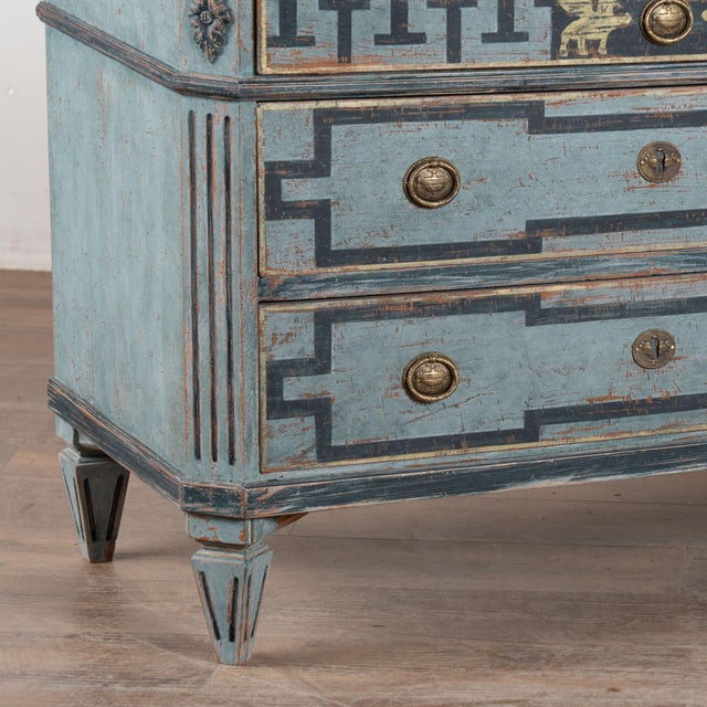 19th Century Blue Painted Swedish Gustavian Chest of Drawers For Sale - Image 15 of 16