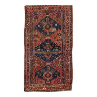 Vintage Persian Handmade Blue Medallion Wool Rug For Sale