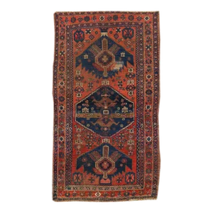 Vintage Persian Handmade Blue Medallion Wool Rug