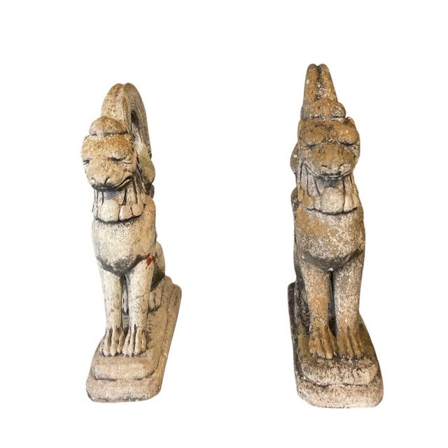 Oyster Gray Pair of Vintage Cast Stone Winged Griffins For Sale - Image 8 of 12