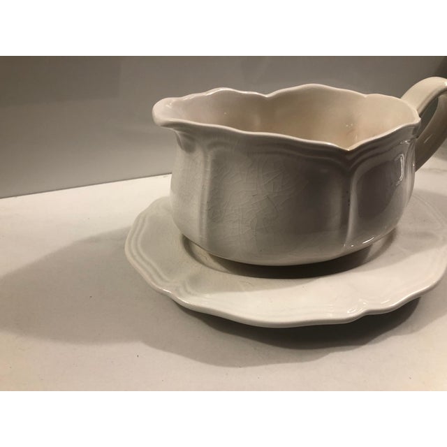 Mid-Century Modern 1950s White Federalist Ironstone Gravy Boat and Saucer For Sale - Image 3 of 12
