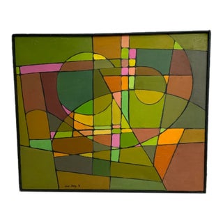 1980s Geometric Abstract Oil on Canvas by Lois Foley For Sale