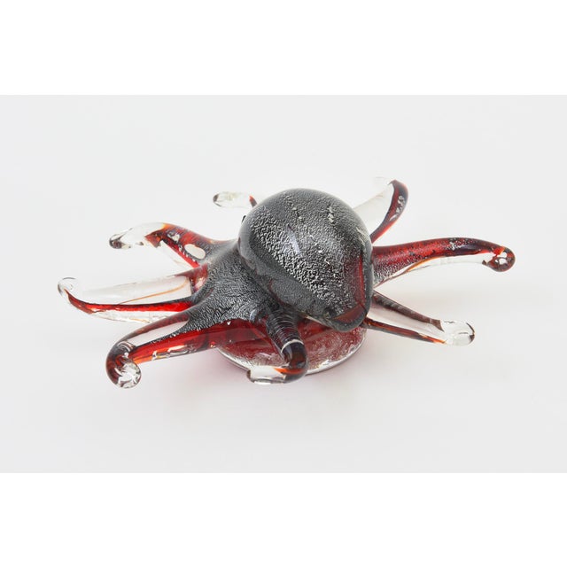 Glass Vintage Coastal Murano Seguso Glass Octopus Sculpture With Silver Foil, 1980's For Sale - Image 7 of 11