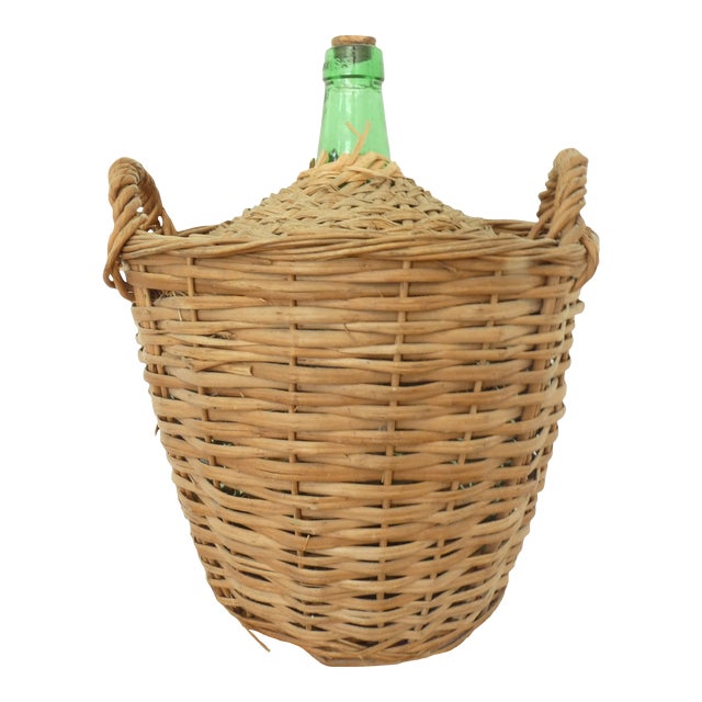 French Vintage Demijohn Damme Jeanne Carboy Large Rattan Bottle For Sale