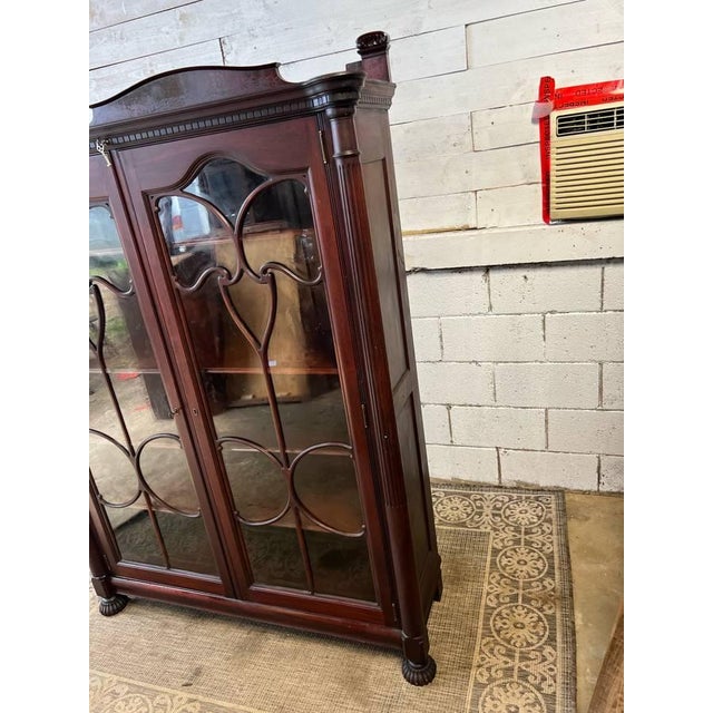 Antique Victorian Style Mahogany Display Breakfront Bookcase Cabinet For Sale In Washington DC - Image 6 of 12