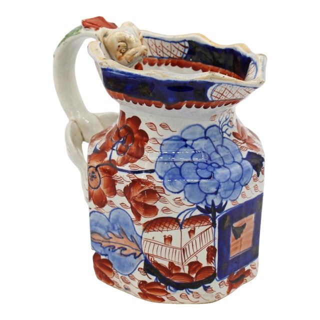 Circa 1860s English Large Ironstone Octagonal Jug With Dragon Handle For Sale