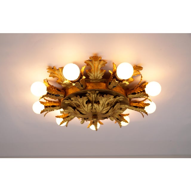 Large Vintage Florentine Leaf Ceiling Lamp by Banci Firenze, 1960s For Sale - Image 4 of 9