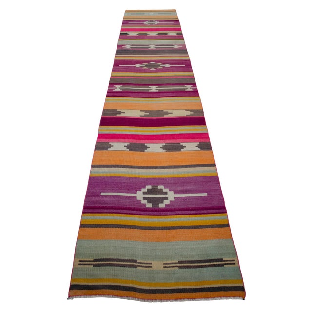 Vintage Turkish Runner Rug Kilim - Handmade Extra Long Hallway Decor , Stair Runner 2′10″ X 15′3″ For Sale - Image 6 of 15