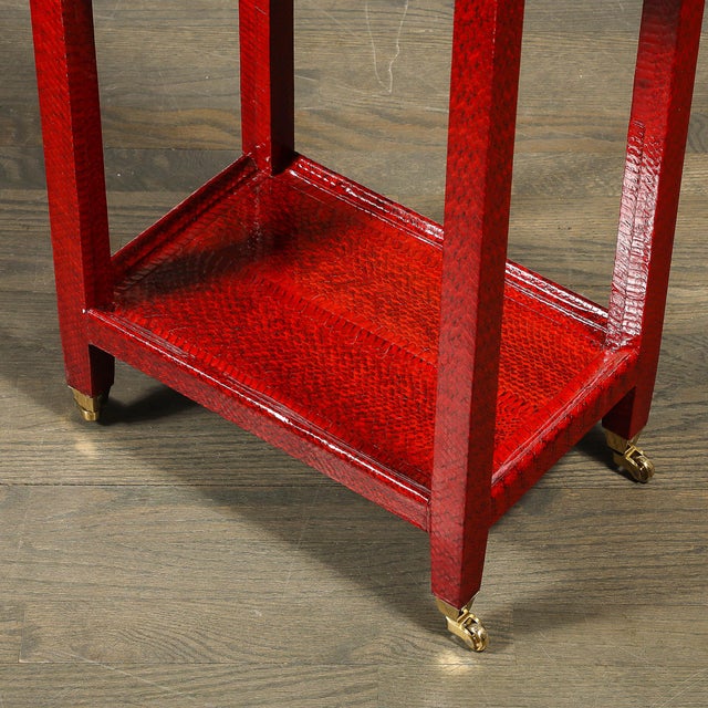 Mid-Century Side Table in Smoked Ruby Cobra With Brass Castors by Karl Springer For Sale - Image 9 of 15