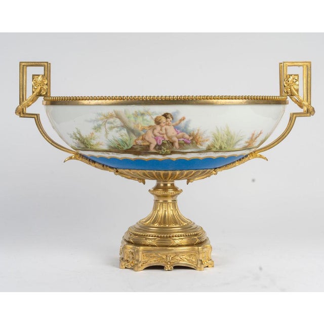 Teal Centerpiece Bowl in Paris Porcelain and Gilt Bronze, 19th Century For Sale - Image 8 of 12