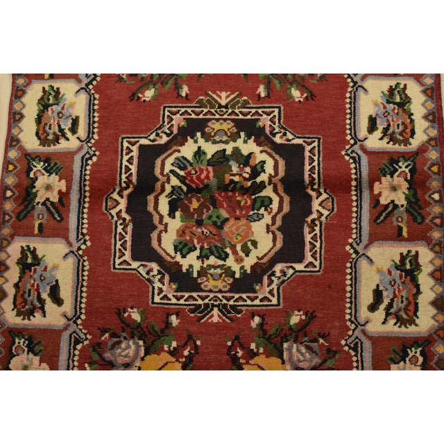 Bakhtiari Rug 3’6” X 4’9” Red Wool Vintage Traditional Hand-Knotted Carpet For Sale - Image 4 of 11