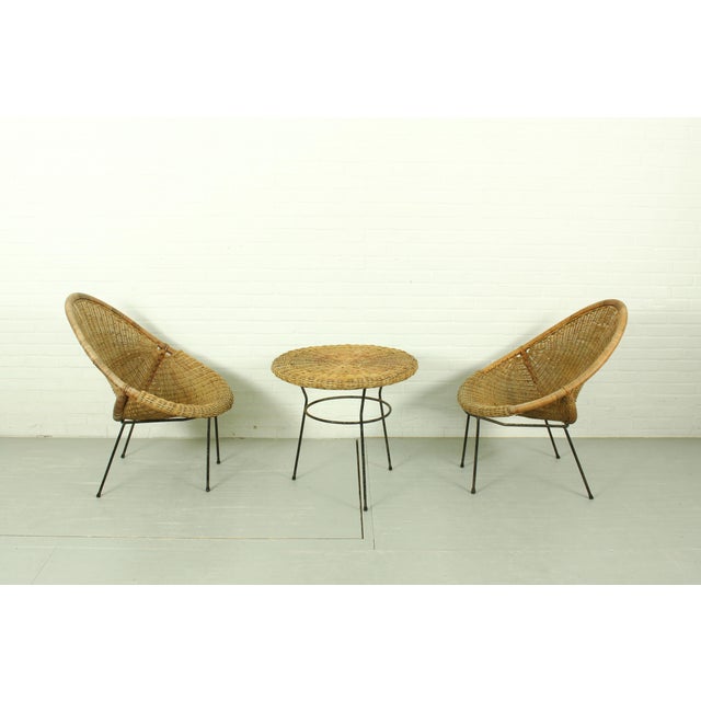 Vintage Italian Rattan Basket Chairs and Bistro Table Set, 1960s, Set of 3 For Sale - Image 13 of 18