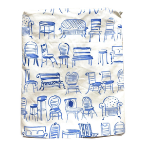Vintage Blue & White Chair Motif Novelty Upholstery Fabric Designer 8 Continuous Yards