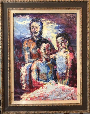 Hank Laventhol, Family Portrait, Large Surrealist Oil Painting Mother, Children, Neo Surrealism, 1958, Framed