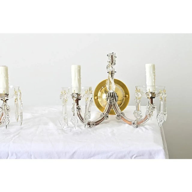 French Vintage Brass and Crystal Wall Sconces - A Pair For Sale In Baton Rouge - Image 6 of 12