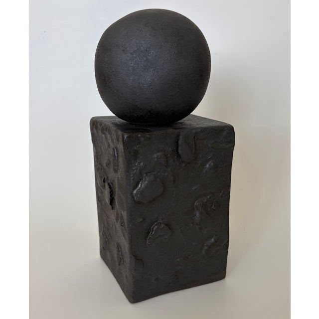 2020s Matt Black Brutalist Ball and Column Sculpture For Sale - Image 5 of 8
