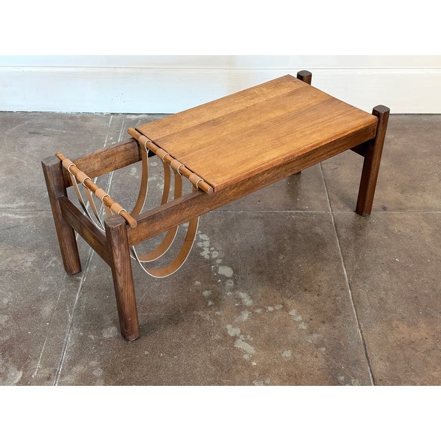 1970s French Brutalist Solid Oak Coffee Table With Magazine Holder For Sale - Image 10 of 13