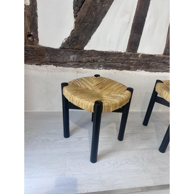 Vintage Black Meribel Stools by Charlotte Perriand, 1960, Set of 2 For Sale - Image 6 of 17