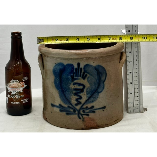 Wonderfully Rustic Small 1 Gallon Size Antique MId 1800s American Blue Decorated Stoneware Storage Crock 7 Inches Tall For Sale - Image 18 of 18