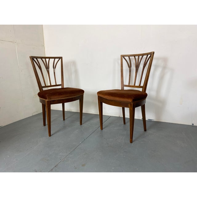 Set of Vintage Regency Oak and Velvet Ear of Wheat Dining Chairs For Sale - Image 10 of 10