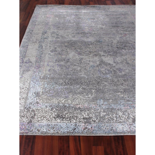 Jordan Charcoal/Purple Hand knotted Wool/Viscose/Cotton Area Rug - 10'x14' For Sale - Image 4 of 9