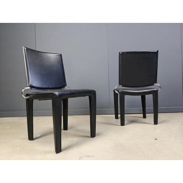 Black Leather Dining Chairs by Arper Italy, 1980s, Set of 4 For Sale - Image 7 of 10