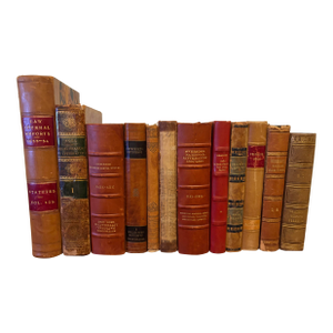 Group of 12 Antique Leather and Marbled Bound Books, 19th Century