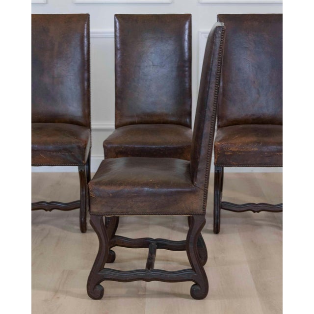 Wood Set of Six 19th Century Spanish Leather Dining Chairs For Sale - Image 7 of 9