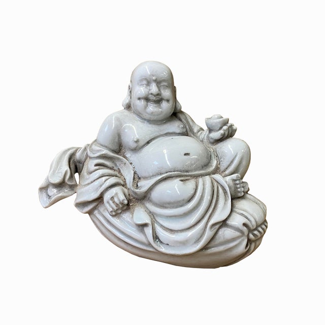 Small Finish Off White Color Porcelain Happy Buddha Statue