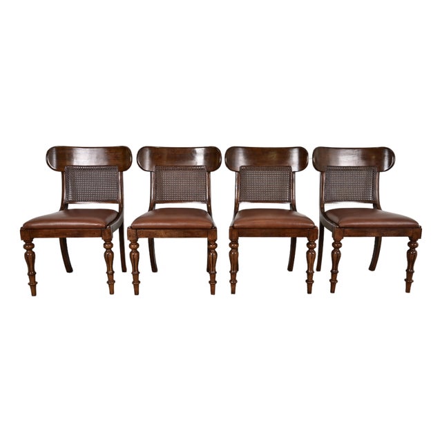 Ralph Lauren for Henredon English Regency Walnut and Cane Dining Chairs, Set of Four For Sale
