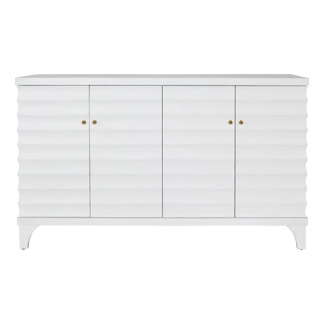 Matthew Izzo Home Gates Fluted White Lacquer Four Door Buffet With Brass Knobs For Sale