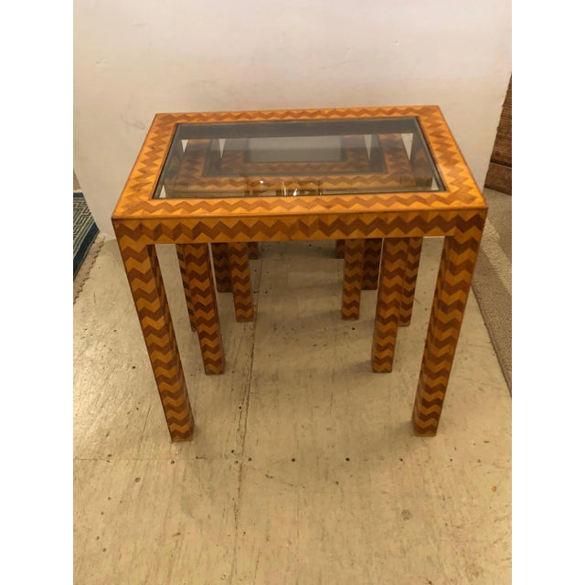 Brown 1960s Italian Trio of Inlaid Nesting Tables - Set of 3 For Sale - Image 8 of 12
