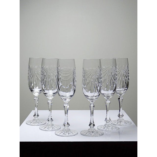 Vintage Hand-Cut Lorraine Crystal Champagne Flutes, 1960s, Set of 6 For Sale - Image 14 of 15