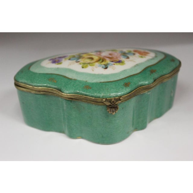 Blue Porcelain Box with Flower Decoration, 1940s For Sale - Image 8 of 13