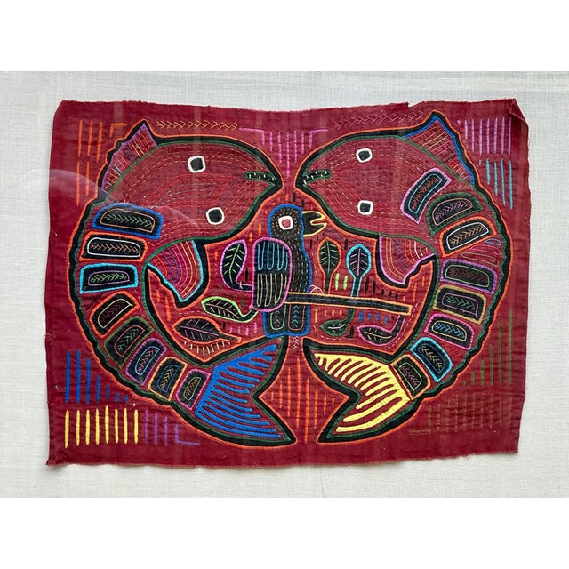 Maroon Vintage Lucite Boxed Mola Textile Art - Pair For Sale - Image 8 of 18