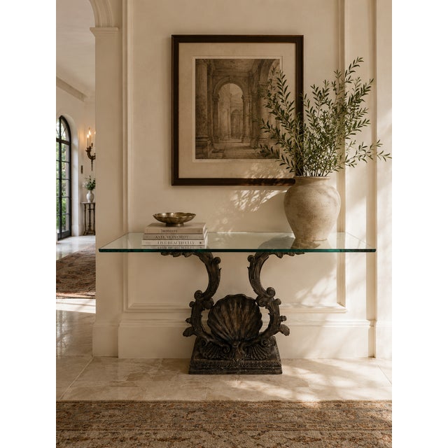 This striking LaBarge console table base combines Hollywood Regency elegance with classical Neoclassical detailing....