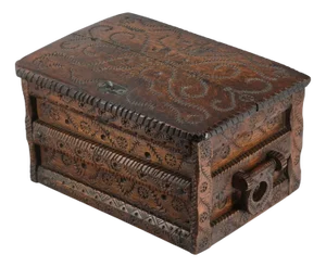 Antique Scandinavian Folk Art Carved Oak Table Chest