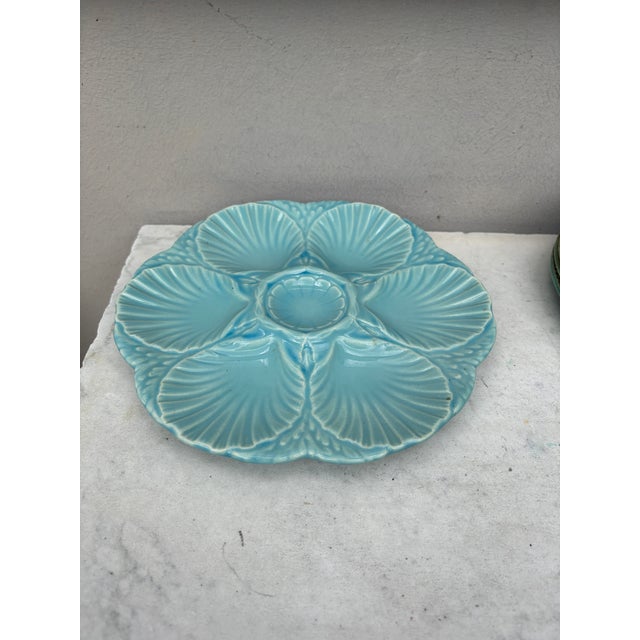 French French Majolica Oyster Aqua Turquoise Plate Sarreguemines, Circa 1870 For Sale - Image 3 of 4