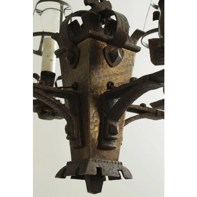 Black Antique Arts and Crafts 4 Light Chandelier For Sale - Image 8 of 13
