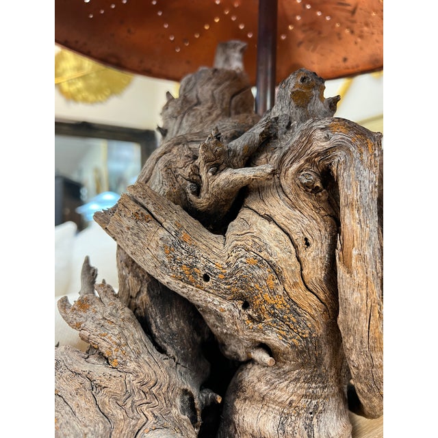 Wood Handcrafted Copper and Sonoran Desert Velvet Mesquite Wood Table Lamp - Organic Modern For Sale - Image 7 of 18