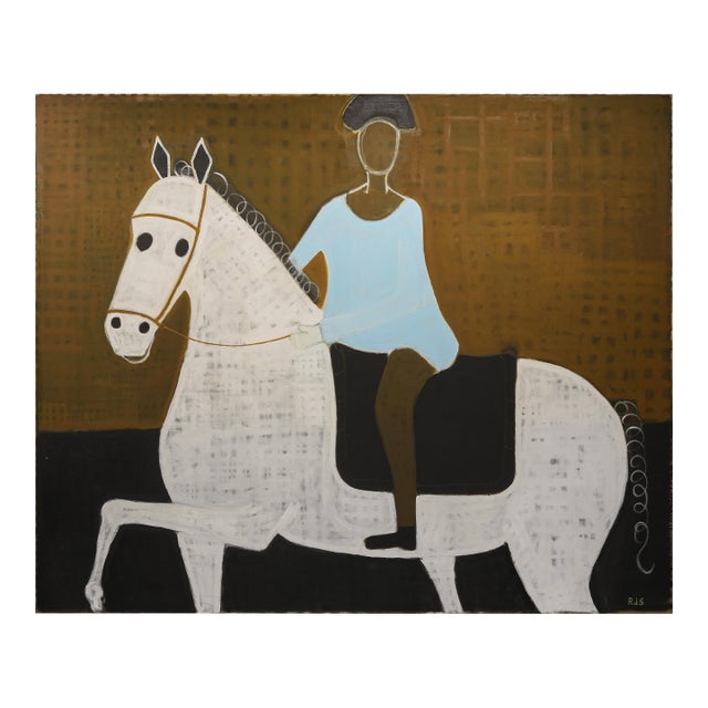 Large Equestrian Oil Painting on Unprimed Belgian Linen For Sale