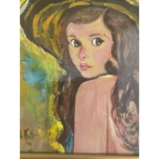 Vintage Portrait of a Girl by Artist Ruth K S - Framed For Sale - Image 4 of 9