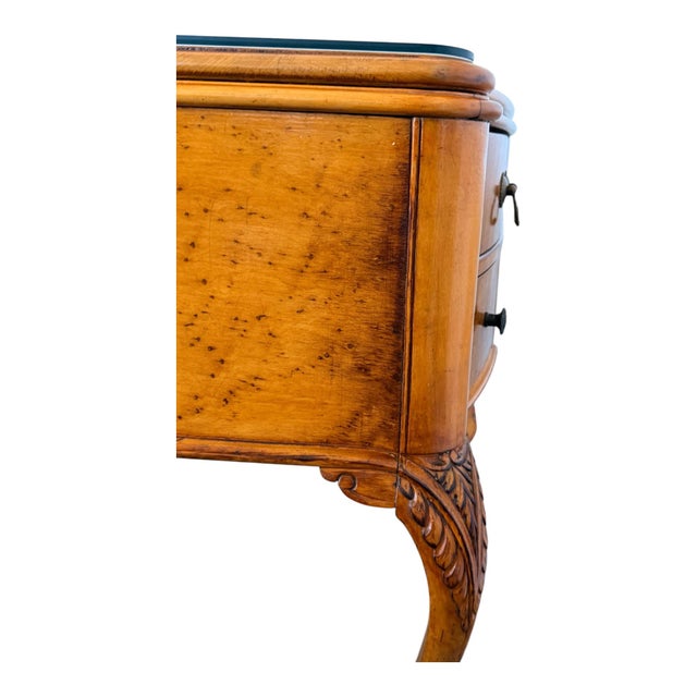 Vintage 1930s Queen Anne Style Burl Wood Writing Desk With Beveled Glass Top For Sale - Image 14 of 17