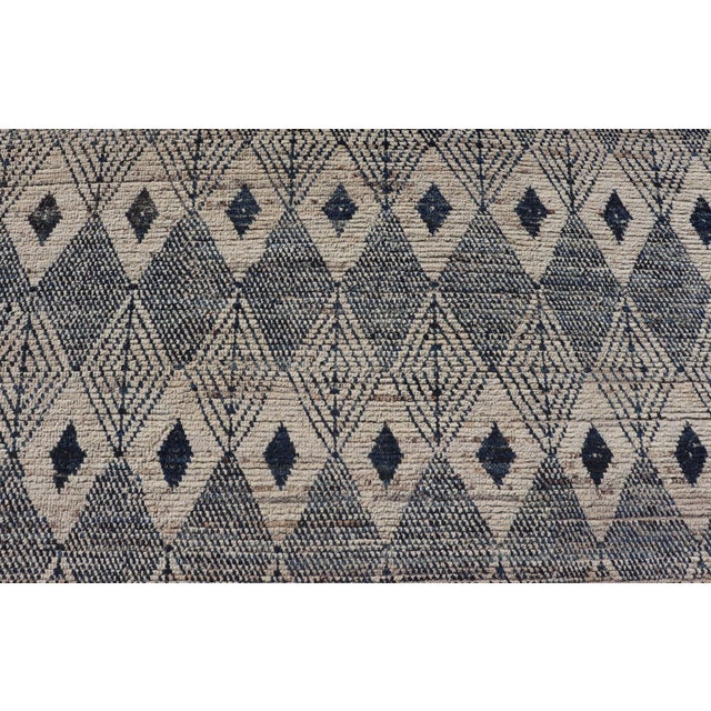 Keivan Woven Arts Large Modern Diamond Design Rug in Navy, Blue and Off White For Sale - Image 4 of 12