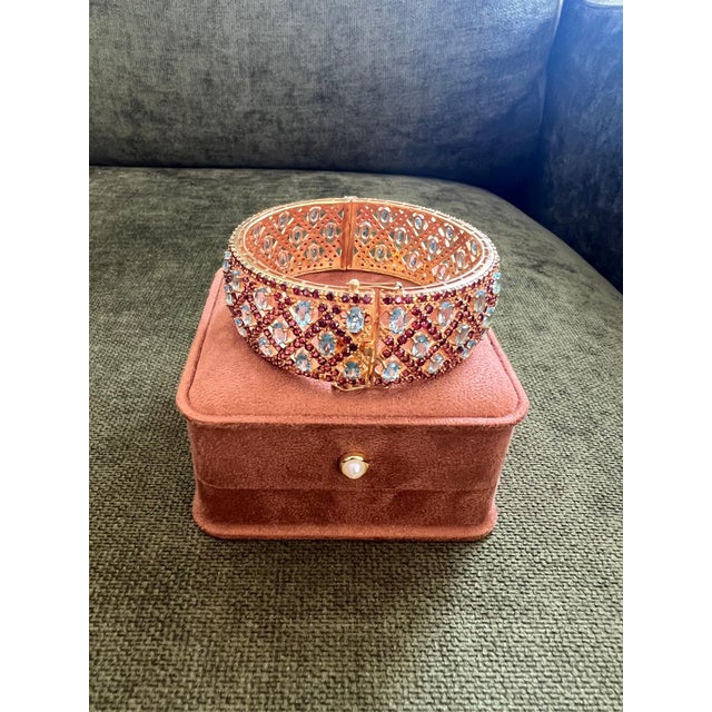 Metal Bochic "Capri" Vintage Rhodolite & Multi Gem Bangle Set In 18K Gold & Silver For Sale - Image 7 of 18