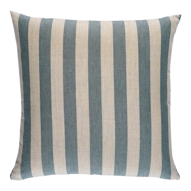 Schumacher Hanson I/O Stripe 20" Pillow In Teal For Sale