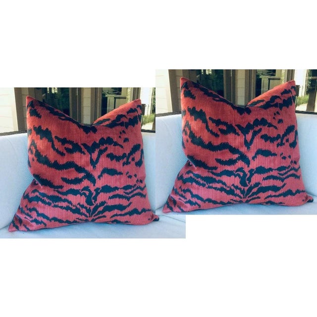 Contemporary Scalamandre "Le Tigre" Pillows in Red and Black - a Pair For Sale - Image 4 of 4