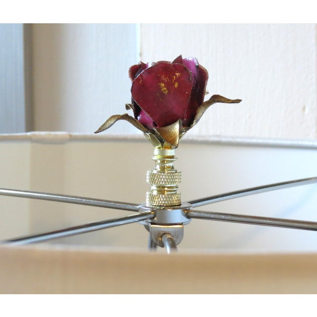 2020s Pair of Vintage Italian Tole Rose Lamp Finials, Raspberry Plum & Gold Leaf, by C. Damien Fox For Sale - Image 5 of 5